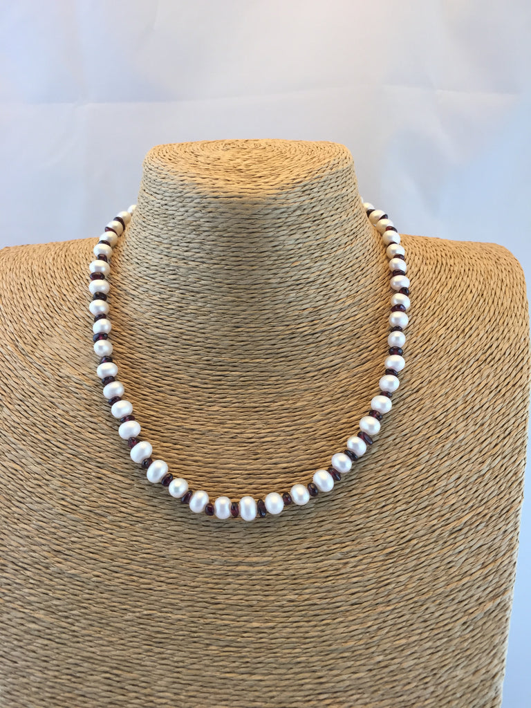 Freshwater Pearls with Garnet Necklace