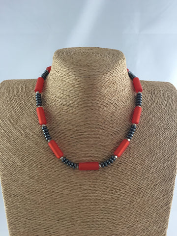 Orange Polaris and Hematite Necklace