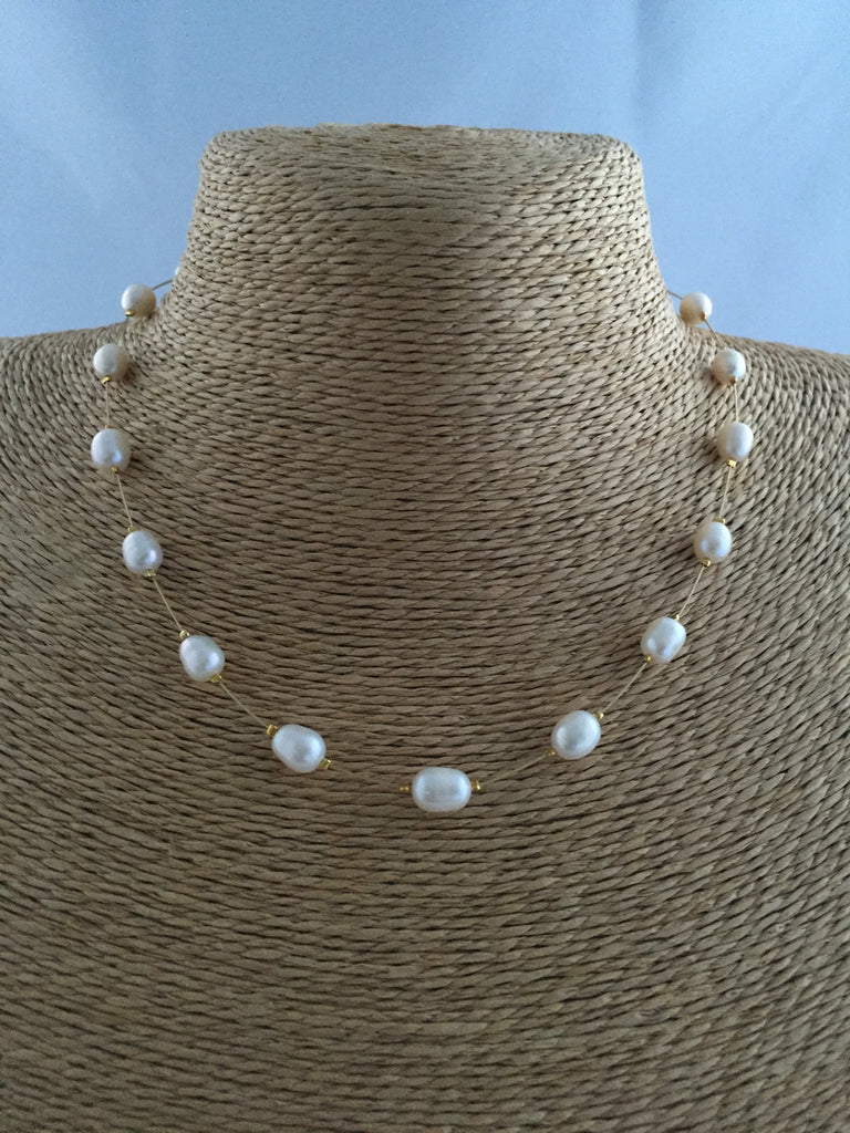 White Freshwater Pearl Floating Necklace