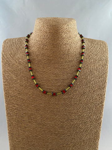 Hematite with Red & Green Glass Beads