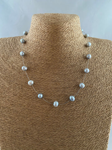 Pale Blue Freshwater Pearl Floating Necklace