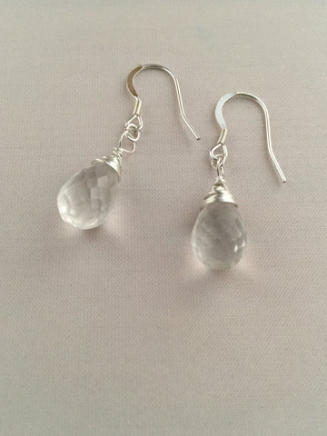 Quartz Wire-Wrapped Faceted Drops on Sterling Silver Hooks