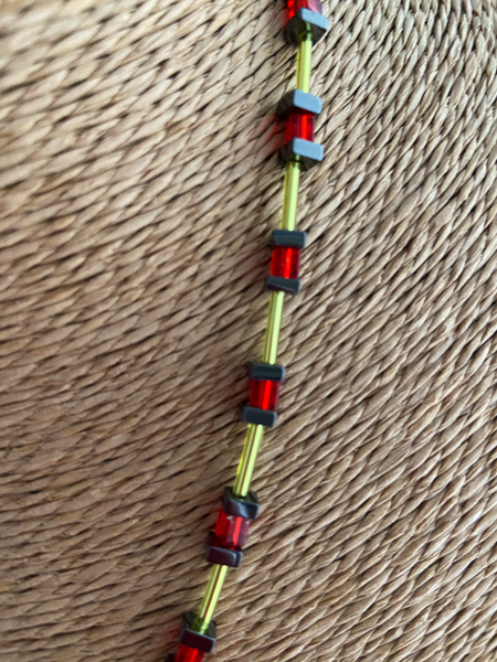 Hematite with red and green accent beads