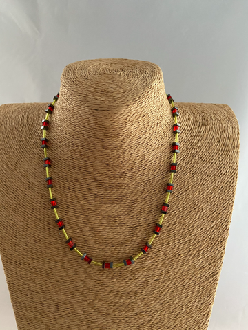 Hematite with red and green accent beads